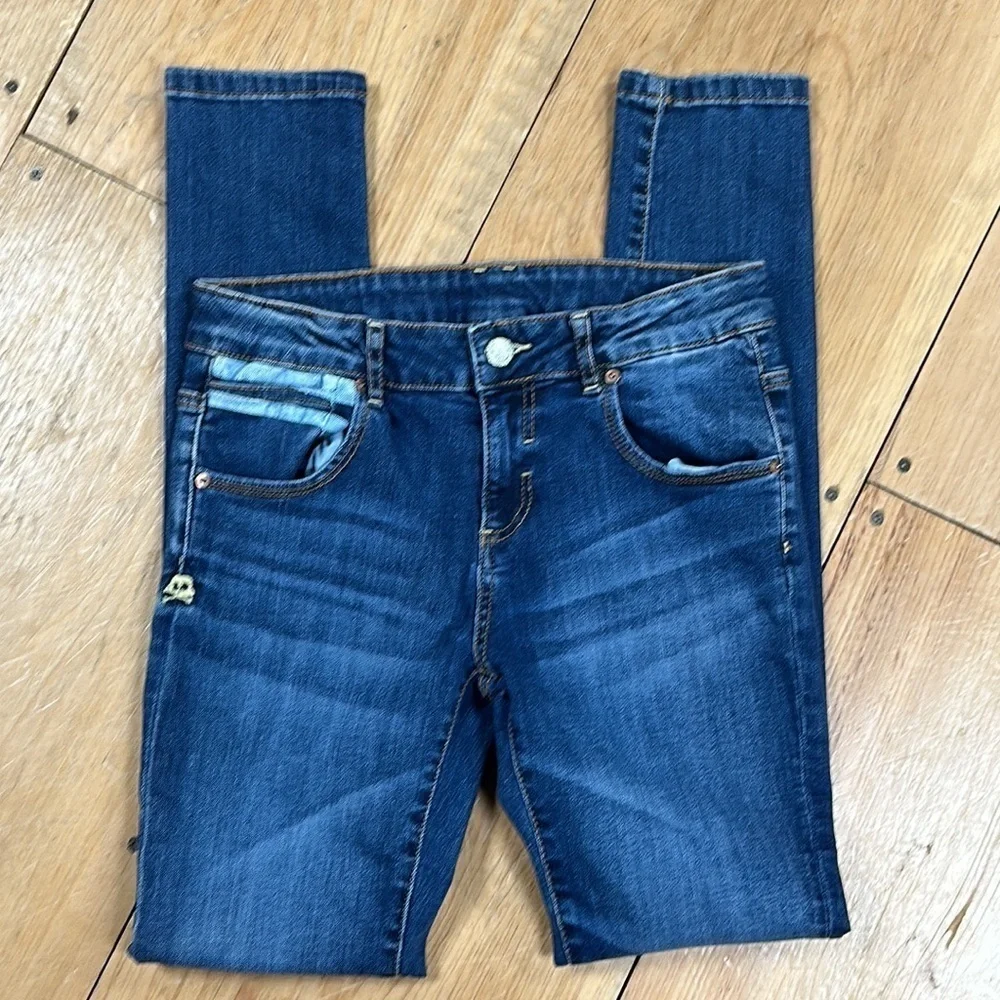 Zara Boys Straight Fit Denim Jeans, light blue trims, skeleton logo, 13-14